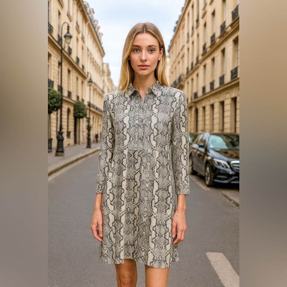 Zara Black and Gray Snake Print Long Sleeve Dress S - Picture 11 of 11